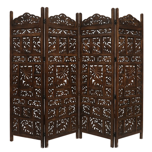 Elephant 4 Panel Room Divider Screen Privacy Shoji Timber Wood Stand - Burnt