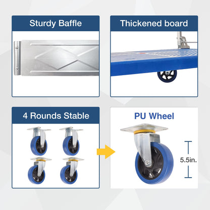 300kg Foldable Warehouse Platform Trolley Truck Dolly Platform Cart Swivel Wheels Moving Cart Flatbed