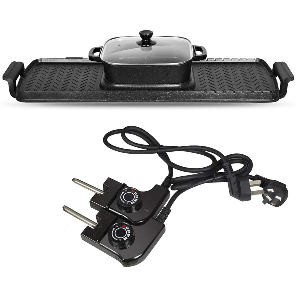 Large Electric Grill Hot Pot Hotpot 2 In 1 Electric Barbecue Non-Stick Pan Grill/Korean BBQ/Shabu Shabu 2200W