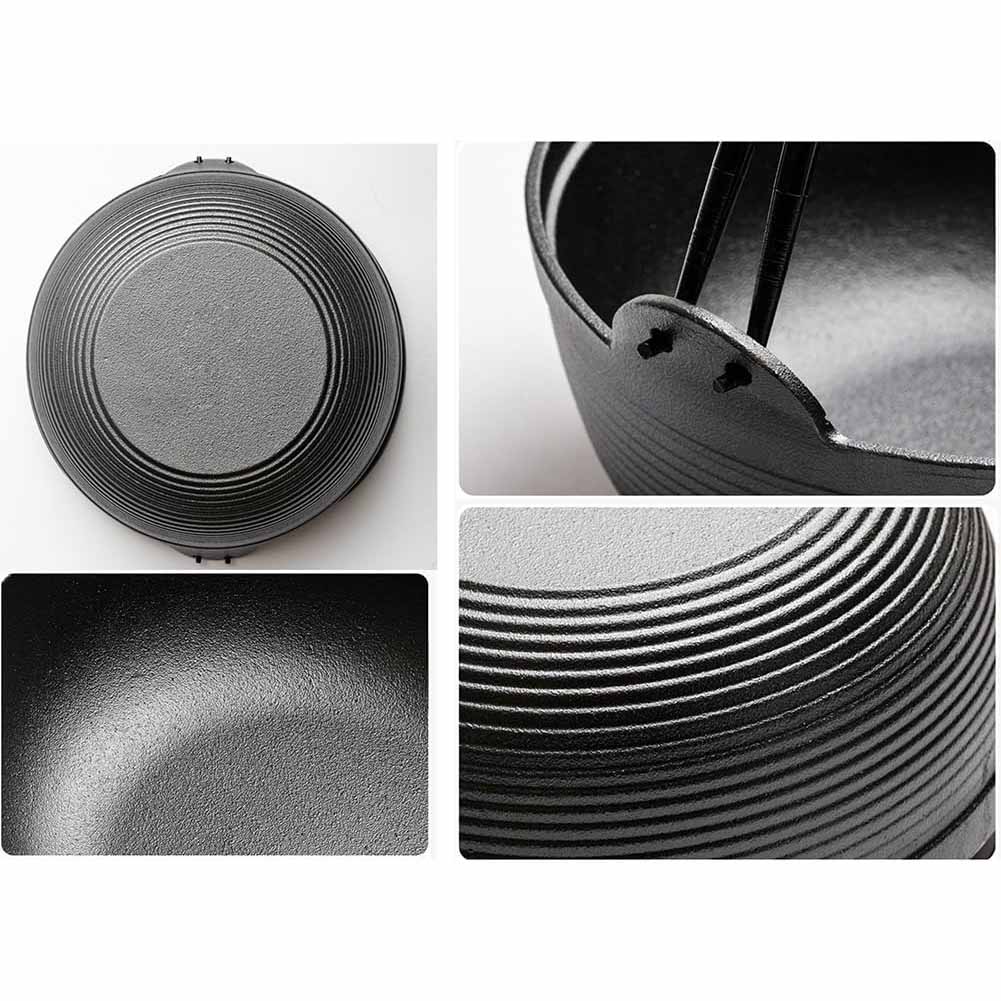 29cm Cast Iron Sukiyaki Iron Pot Japanese Shabu Shabu Pot Pan Stockpot Wooden Lid Home Camping Picnic