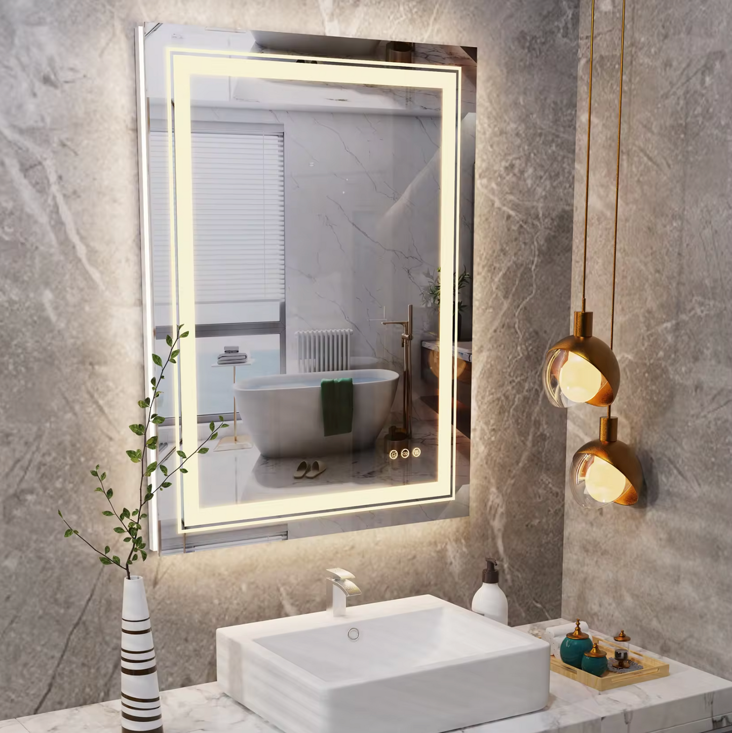 Interior Ave - LED Rectangle Frameless Salon / Bathroom Wall Mirror - 70 x 50cm