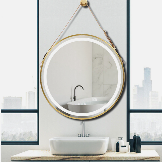 Interior Ave - LED Round Hanging Salon / Bathroom Wall Mirror - Gold - 80cm