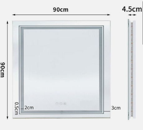 Interior Ave - LED Square Frameless Salon / Bathroom Wall Mirror - 90 x 90cm