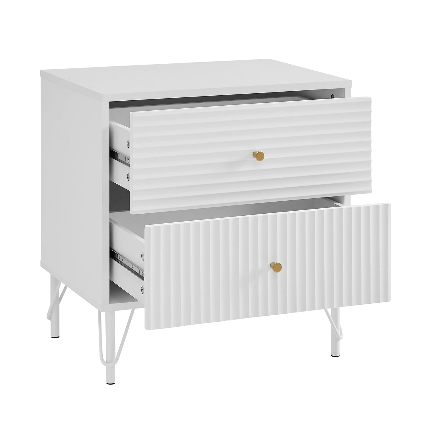 Lisa Wavy Fluted Bedside Table in White