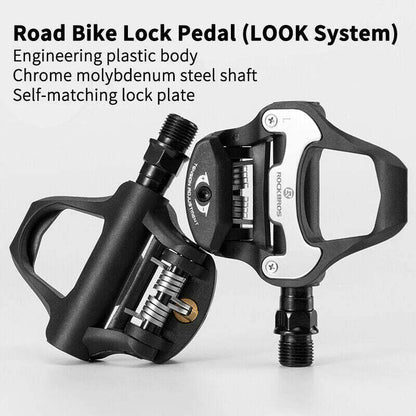 Self Lock Clip In Bike Pedals LOOK KEO Cleat MTB Road 700C Hybrid BMX - Rockbros Black