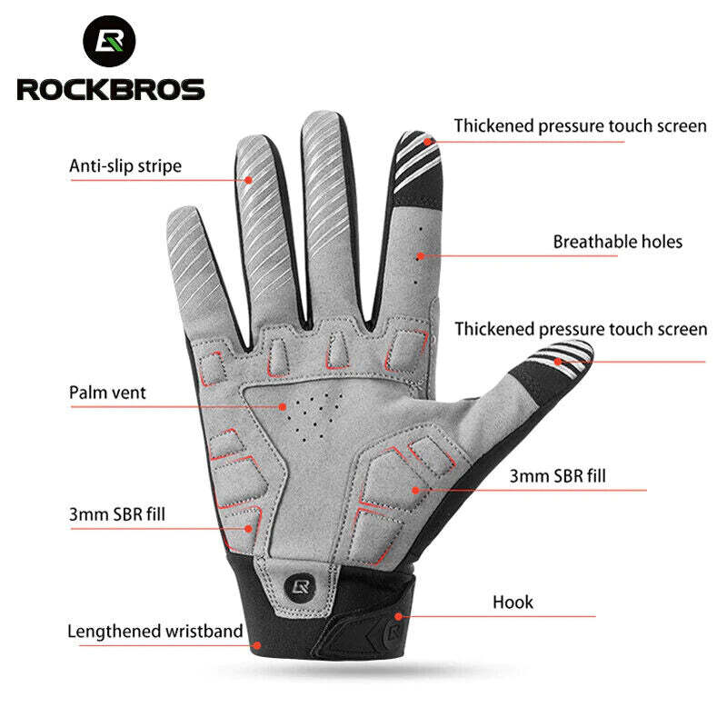 MTB Gloves Medium for Mountain Road Bike Breathable Winter Autumn Spring Cycling Camping Running Outdoor Sport Rockbros