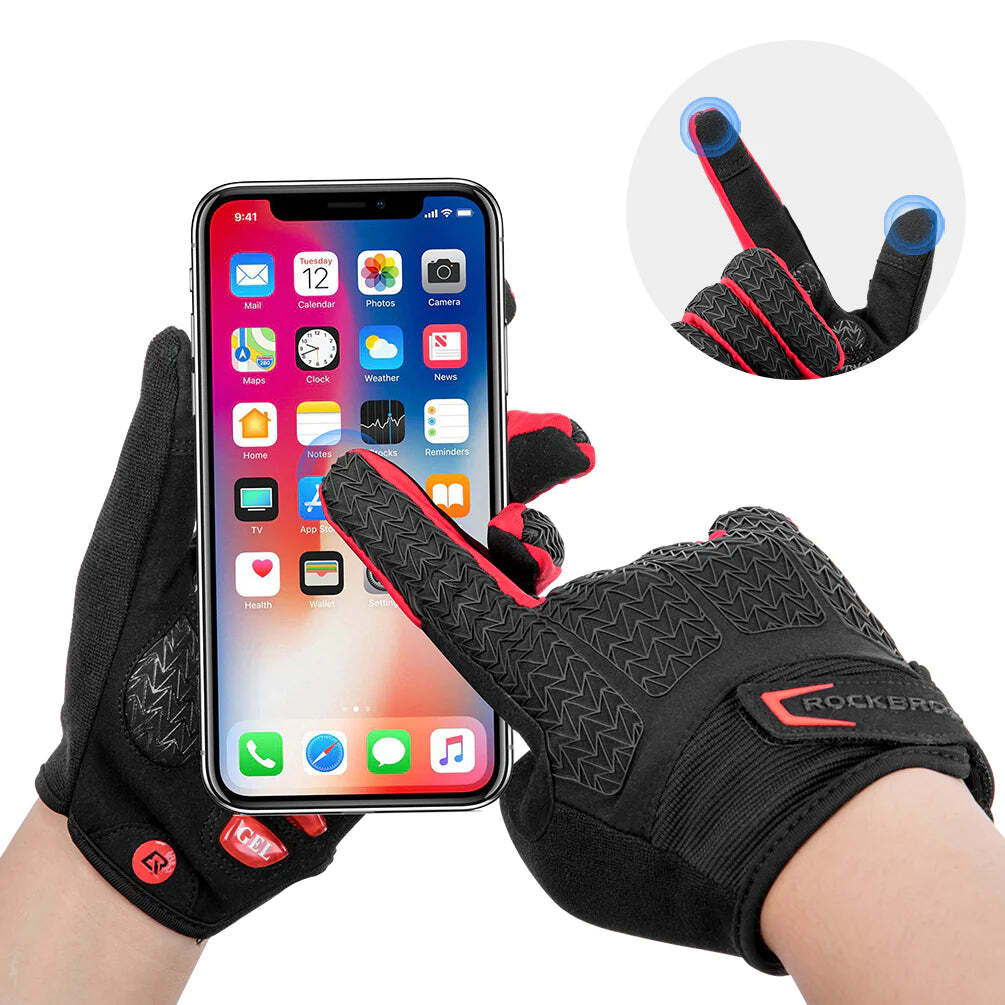 Full Finger MTB Gloves Large Size for Mountain Road Bike Breathable Red Rockbros Unisex Device Friendly Finger Material Anti Slip