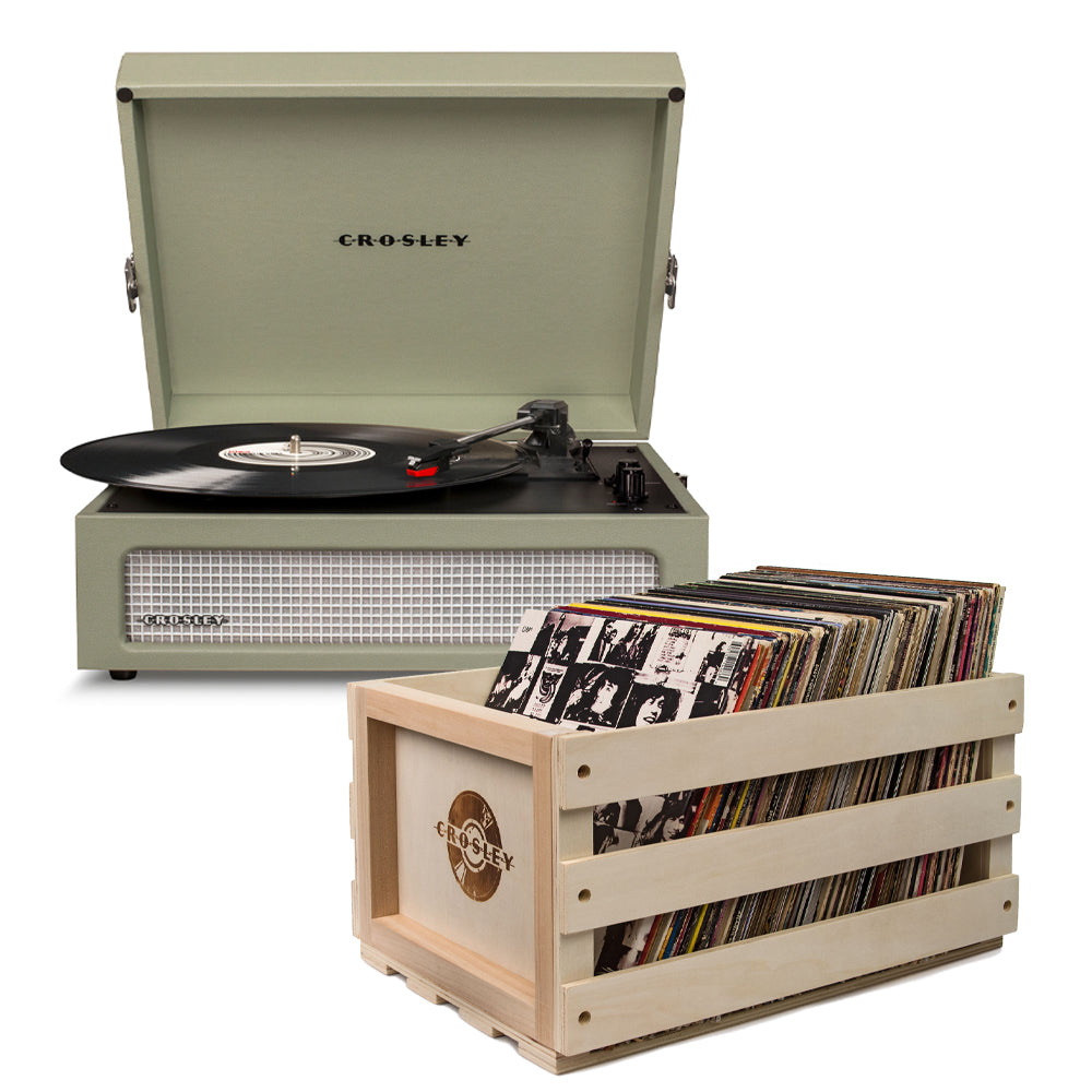 Crosley Voyager Sage - Bluetooth Portable Turntable  & Record Storage Crate