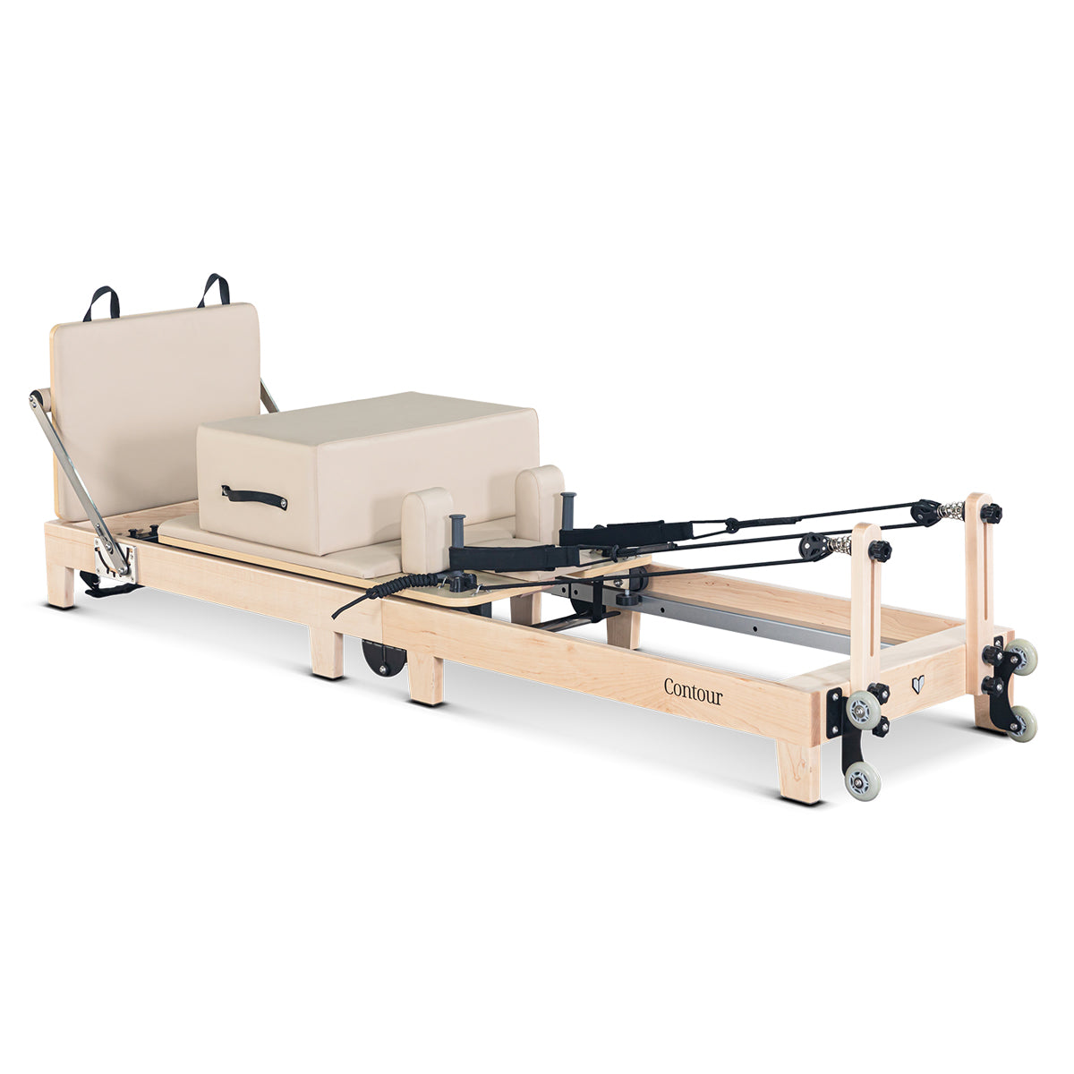 Lifespan Fitness Contour Folding Wooden Pilates Reformer Machine Set (Beige)