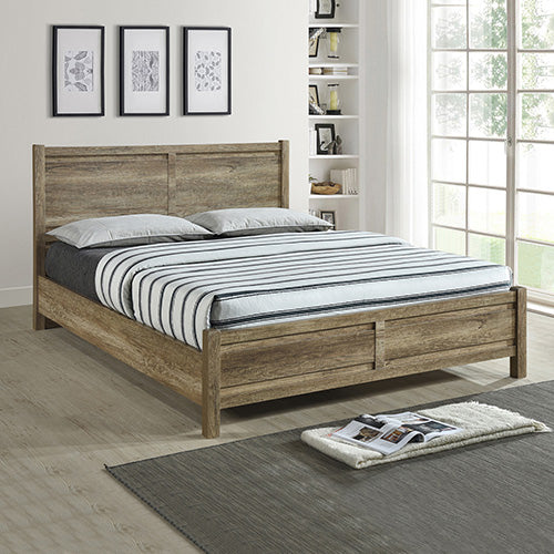 5 Pieces Bedroom Suite Natural Wood Like MDF Structure King Size Oak Colour Bed, Bedside Table, Tallboy & Dresser