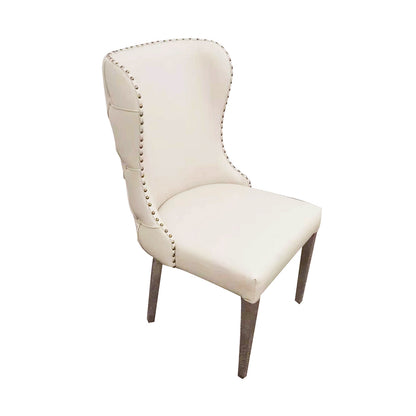 2X Studded Dining Chairs PU Beige & Silver Frame