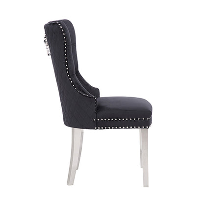 Victoria 2X Dining Chair Black Velvet & STAINLESS STEEL Legs