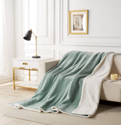 2 in 1 Teddy Sherpa Quilt Cover Set and Blanket single size sage green