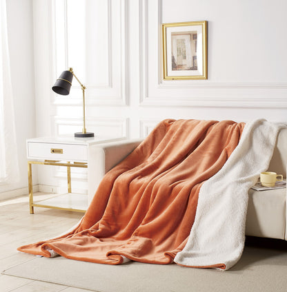 2 in 1 Teddy Sherpa Quilt Cover Set and Blanket single size terracotta