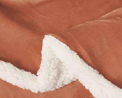 2 in 1 Teddy Sherpa Quilt Cover Set and Blanket single size terracotta