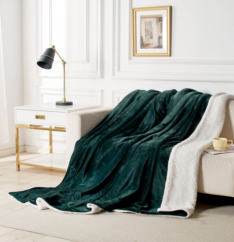 2 in 1 Teddy Sherpa Quilt Cover Set and Blanket double size emerald green