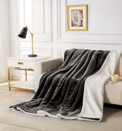 2 in 1 Teddy Sherpa Quilt Cover Set and Blanket king size charcoal