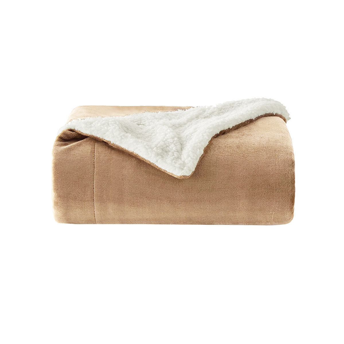 400GSM Micro Mink Blanket Throw with Sherpa Reverse 180x200 cm Latte