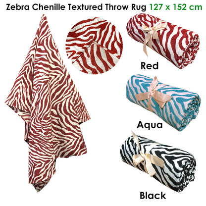 Zebra Chenille Textured Throw Rug Black