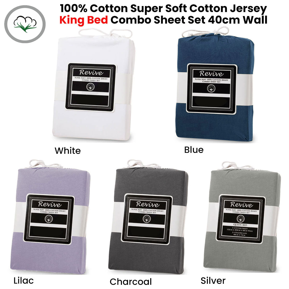 Revive 100% Cotton Jersey Combo Set Charcoal King