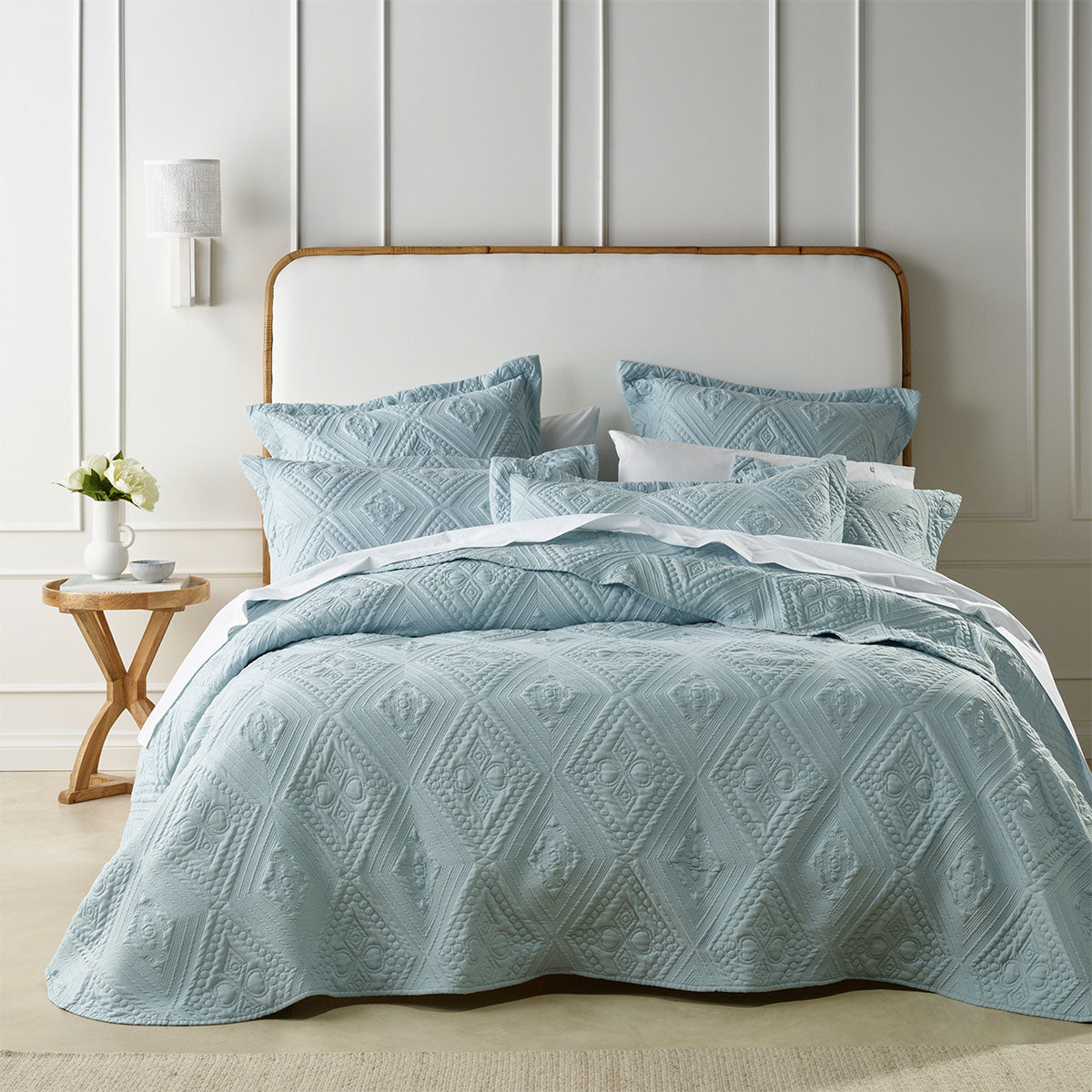 Bianca Aspen Sky Blue Embroidered Bedspread Set Queen