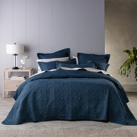 Bianca Kazimir Navy Polyester Coverlet Set Super King