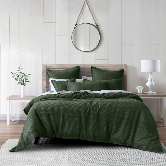 Bianca Sussex Forest Green Cotton Waffle Quilt Cover Set King