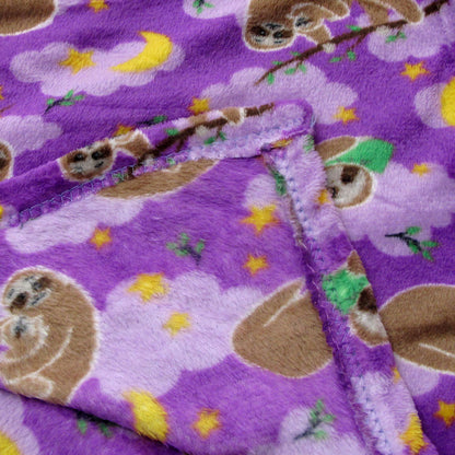 190GSM Girls Cute Ultra Soft Coral Fleece Throw 127 x 152cm Sleeping Sloths