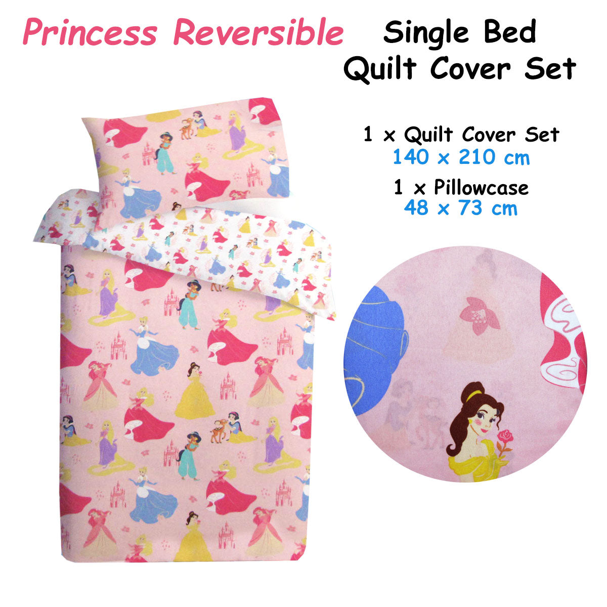 Caprice Disney Princess Reversible Licensed Quilt Cover Set Single