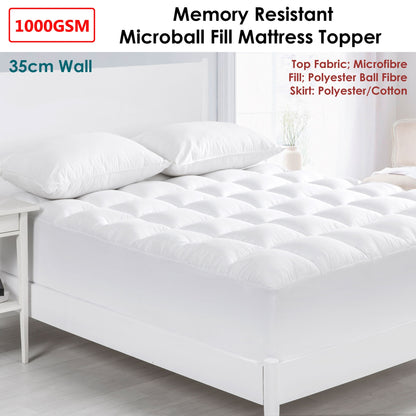 Cloudland 1000GSM Memory Resistant Microball Fill Mattress Topper King Single