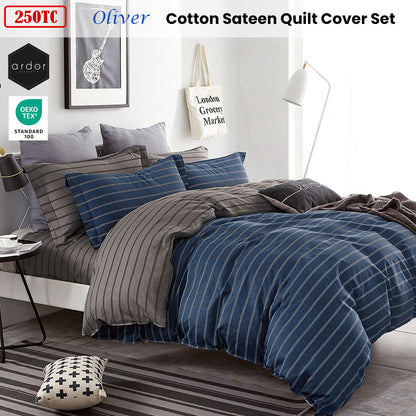 Ardor 250TC Oliver Stripes Cotton Sateen Quilt Cover Set King