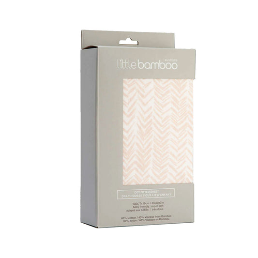 Little Bamboo Jersey Fitted Sheet Cot Size Herringbone Dusty Pink