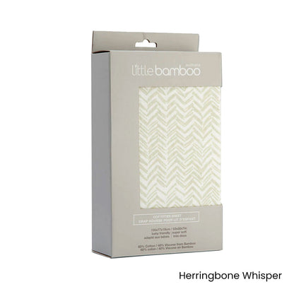 Little Bamboo Jersey Fitted Sheet Cot Size Herringbone Whisper