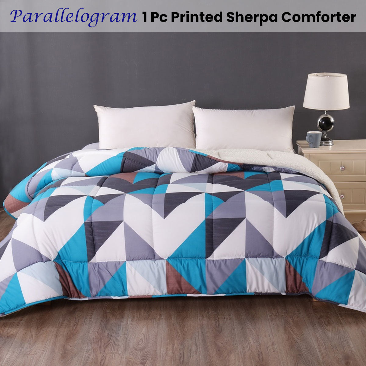 Ramesses Parallelogram 1 Pc Printed Sherpa Comforter Queen