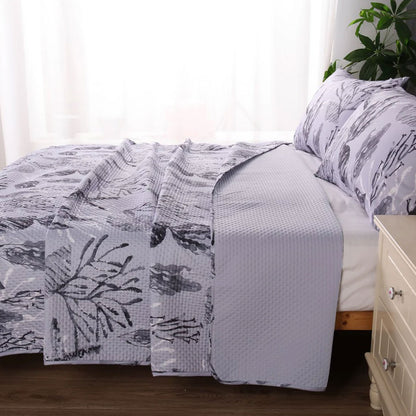 Ramesses Coast Grey 3 Pcs Bamboo Blend Ultrosonic Reversible Comforter Set Queen