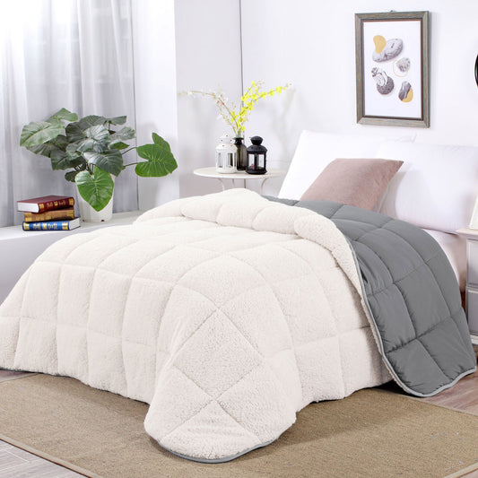 Shangri La Sleet Sherpa Fleece Reversible 3 Pcs Comforter Set Double