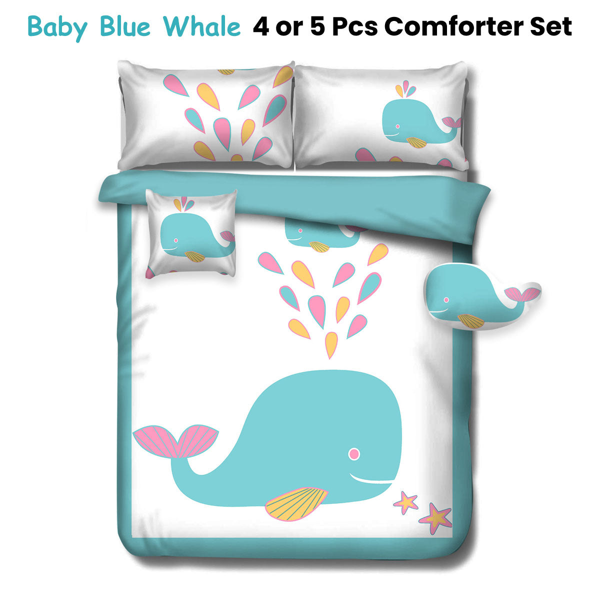 Ramesses Baby Blue Whale Kids Advventure 4 Pcs Comforter Set Single