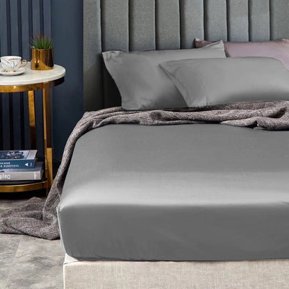 Ramesses 1500TC Elite Egyptian Cotton Sateen Fitted Sheet Combo Set Grey Mega Queen