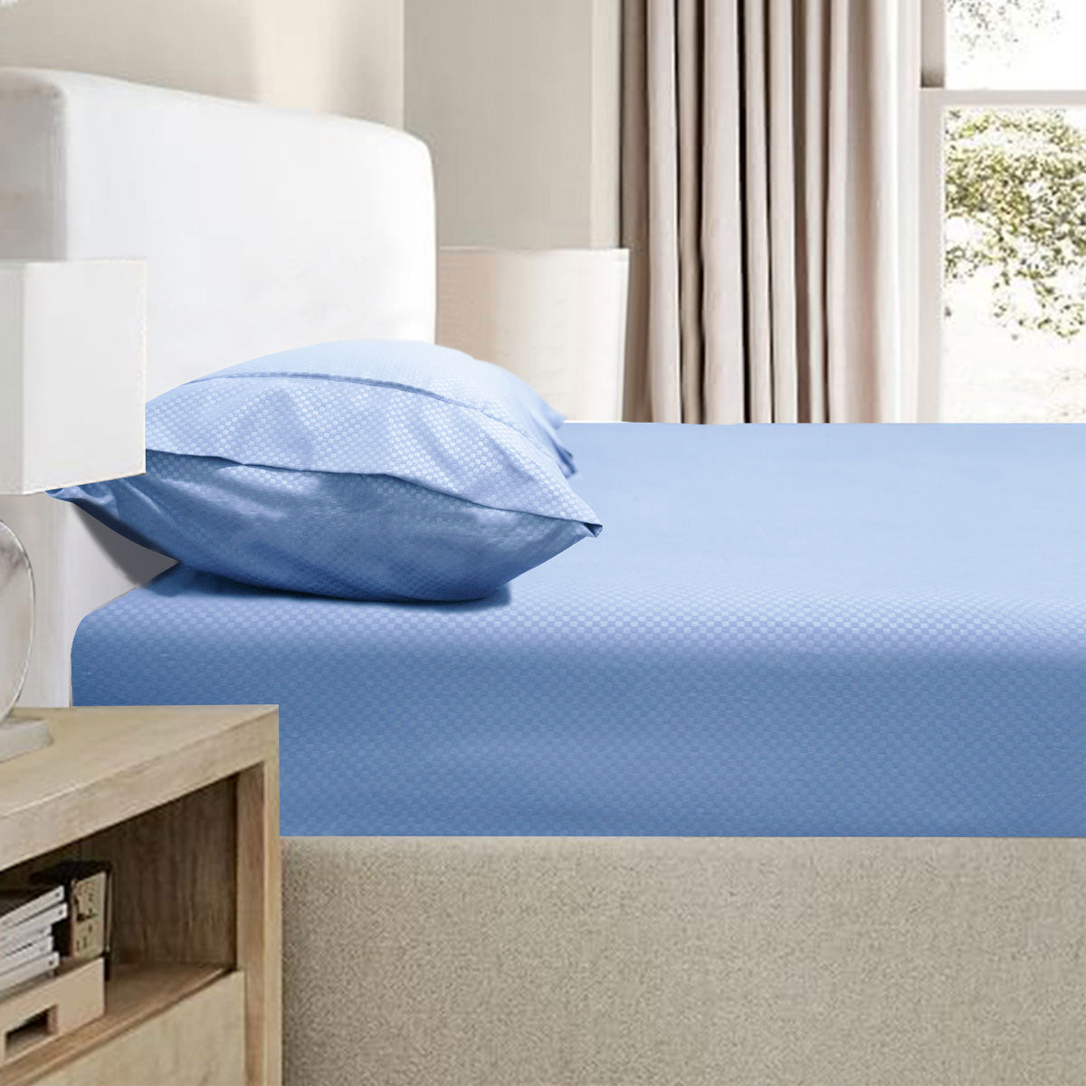 Ramesses 2000TC Bamboo Embossed Fitted Sheet Combo Set Mid Blue King