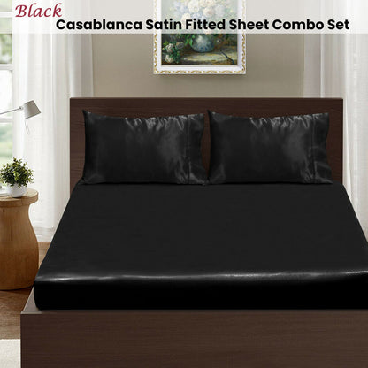 Ramesses Casablanca Satin Fitted Sheet Combo Set Black Queen