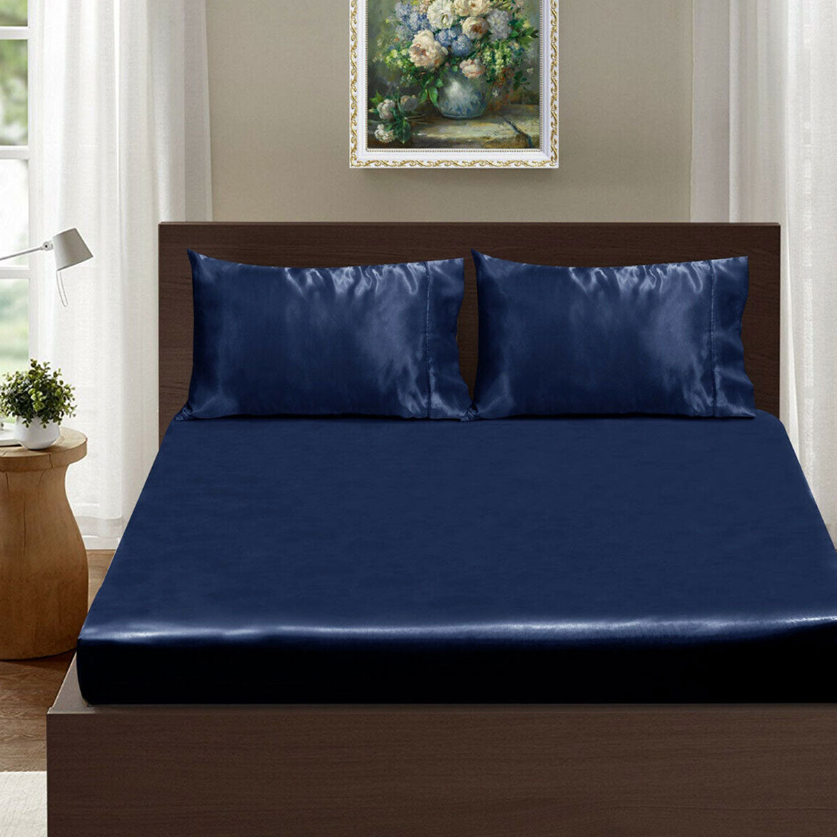 Ramesses Casablanca Satin Fitted Sheet Combo Set Navy Blue King