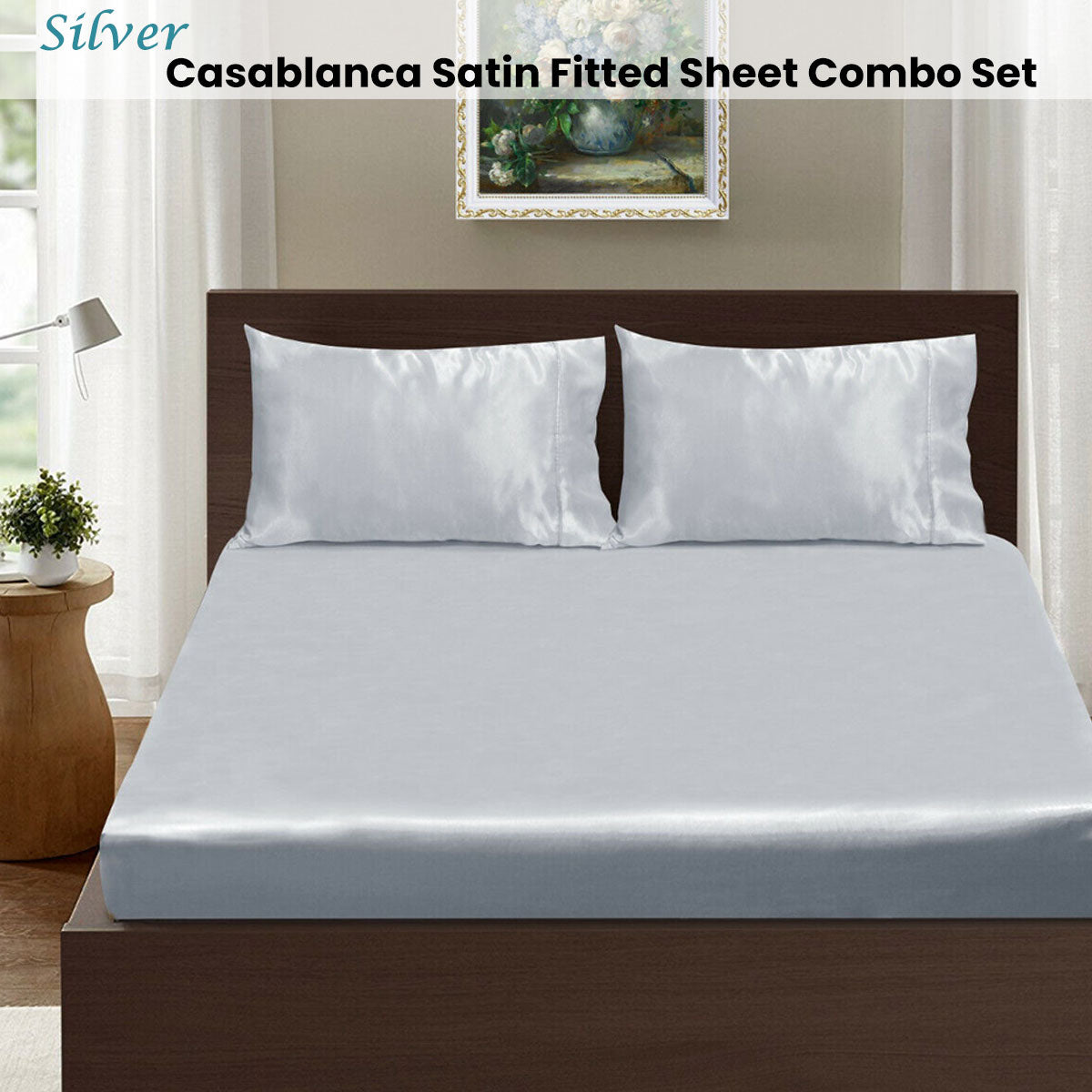 Ramesses Casablanca Satin Fitted Sheet Combo Set Silver King