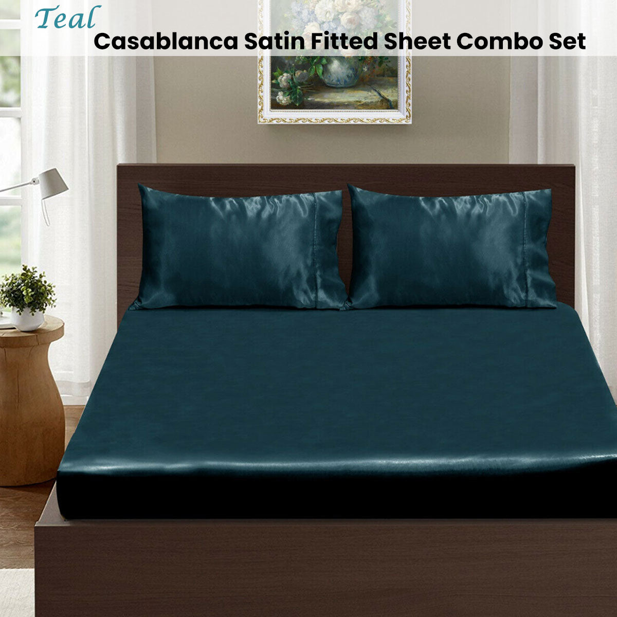 Ramesses Casablanca Satin Fitted Sheet Combo Set Teal King