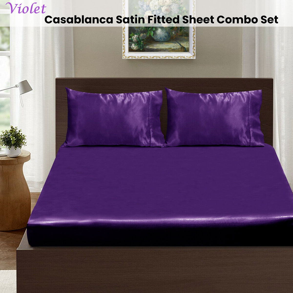 Ramesses Casablanca Satin Fitted Sheet Combo Set Violet King