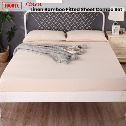 Ramesses 1000TC Linen Bamboo Fitted Sheet Combo Set Linen King Single