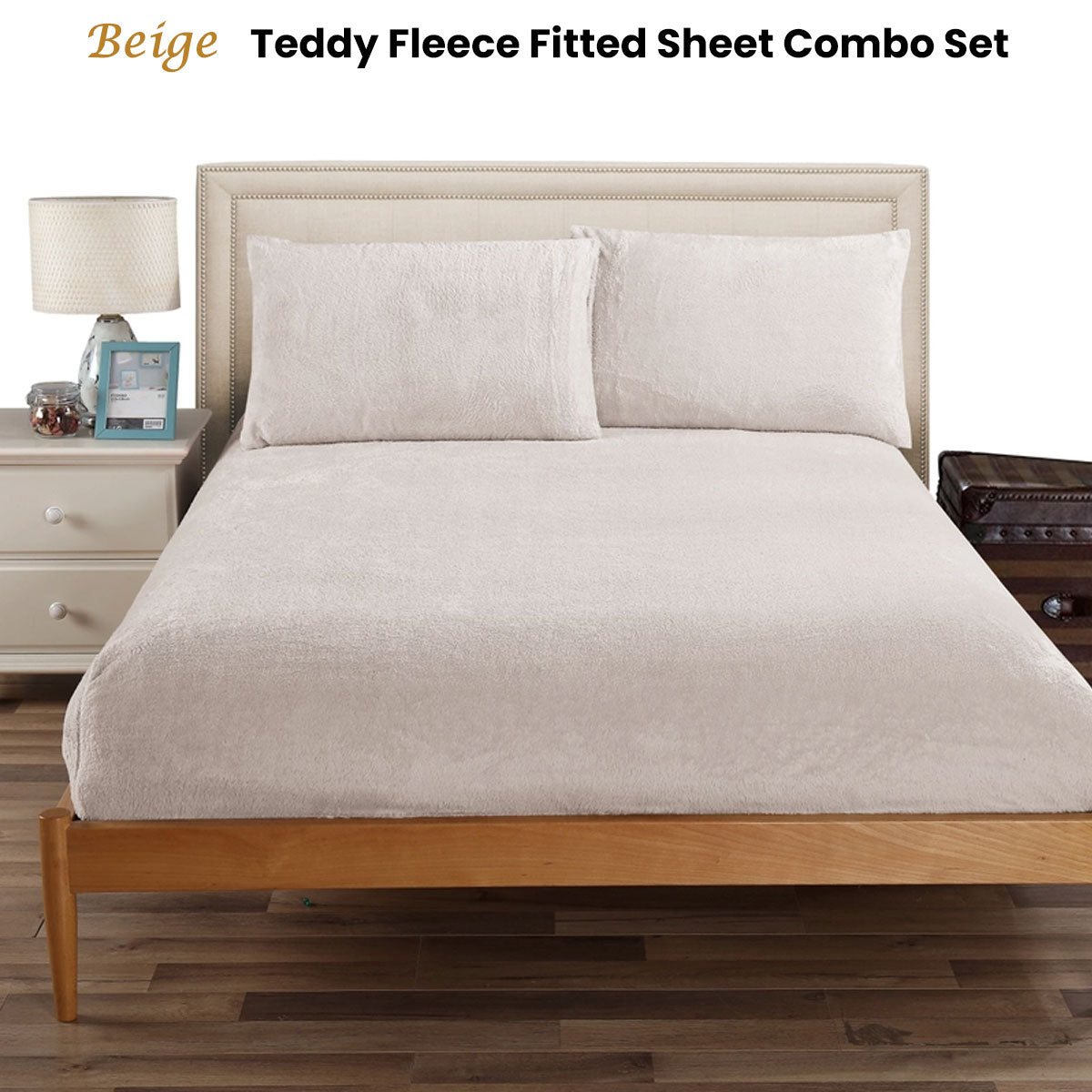 Ramesses Teddy Fleece Fitted Sheet Combo Set Beige Double