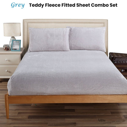 Ramesses Teddy Fleece Fitted Sheet Combo Set Grey King