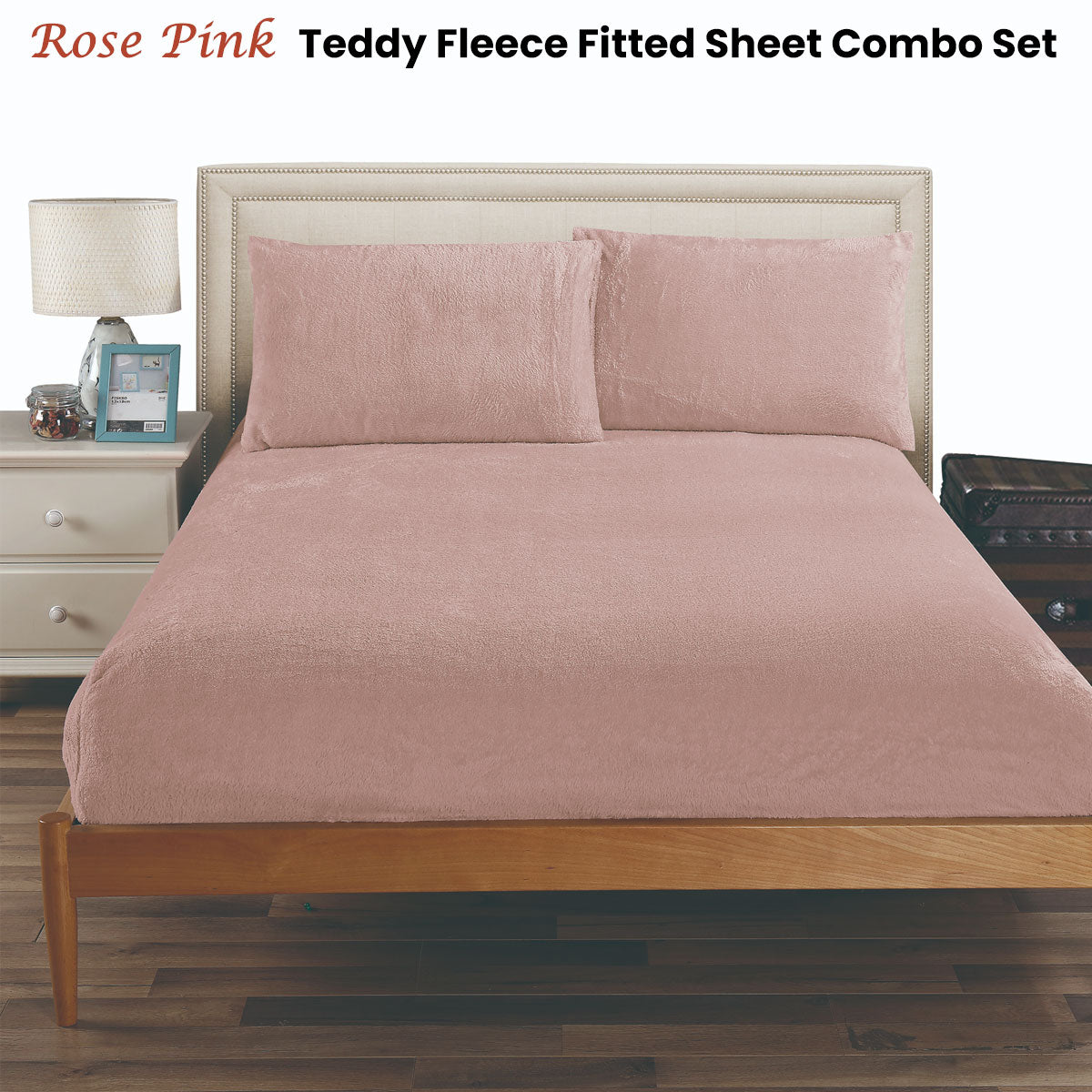 Ramesses Teddy Fleece Fitted Sheet Combo Set Rose Pink Double