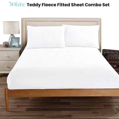 Ramesses Teddy Fleece Fitted Sheet Combo Set White King