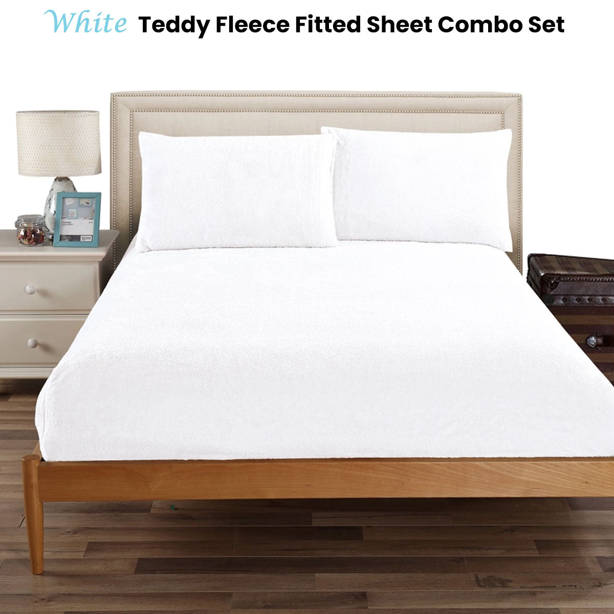 Ramesses Teddy Fleece Fitted Sheet Combo Set White King Single